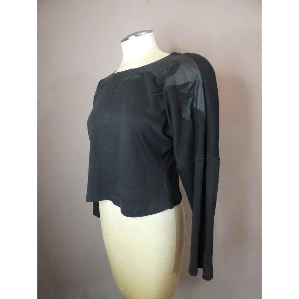 VTG Xabia Los Angeles Women's M 100% Cotton 100% Leather Black Top Shoulder Pads